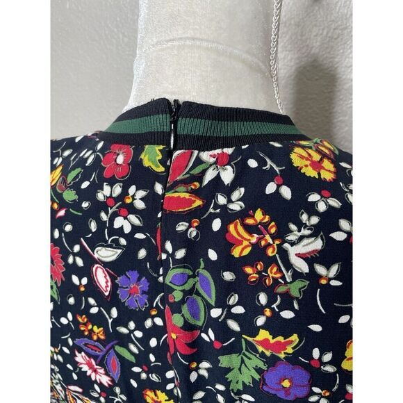 Zara Peplum Dress Size M Black Floral Varsity cuffs Long Sleeve Ruffle Hem - Picture 4 of 14